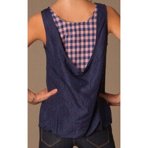 NWT $258 New Womens Marc Jacobs Silk Sleeveless Top Blue Pink Checks M Cowl Back